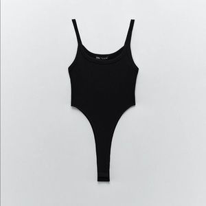 Zara black high cut out bodysuit size M ribbed